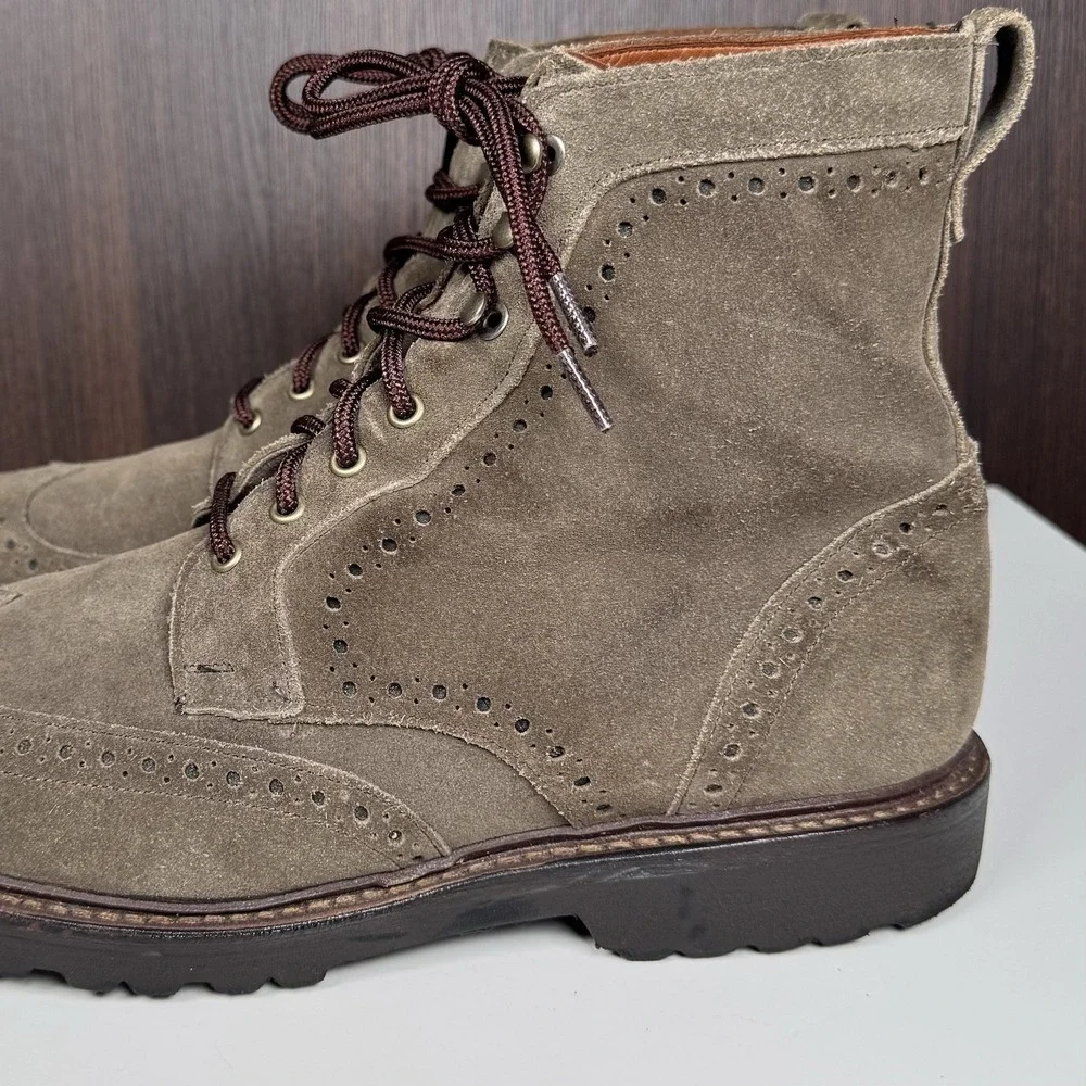 Allen Edmonds Saukville Brown Suede Wingtip Brogue Lug Sole Boots 11 D - Read